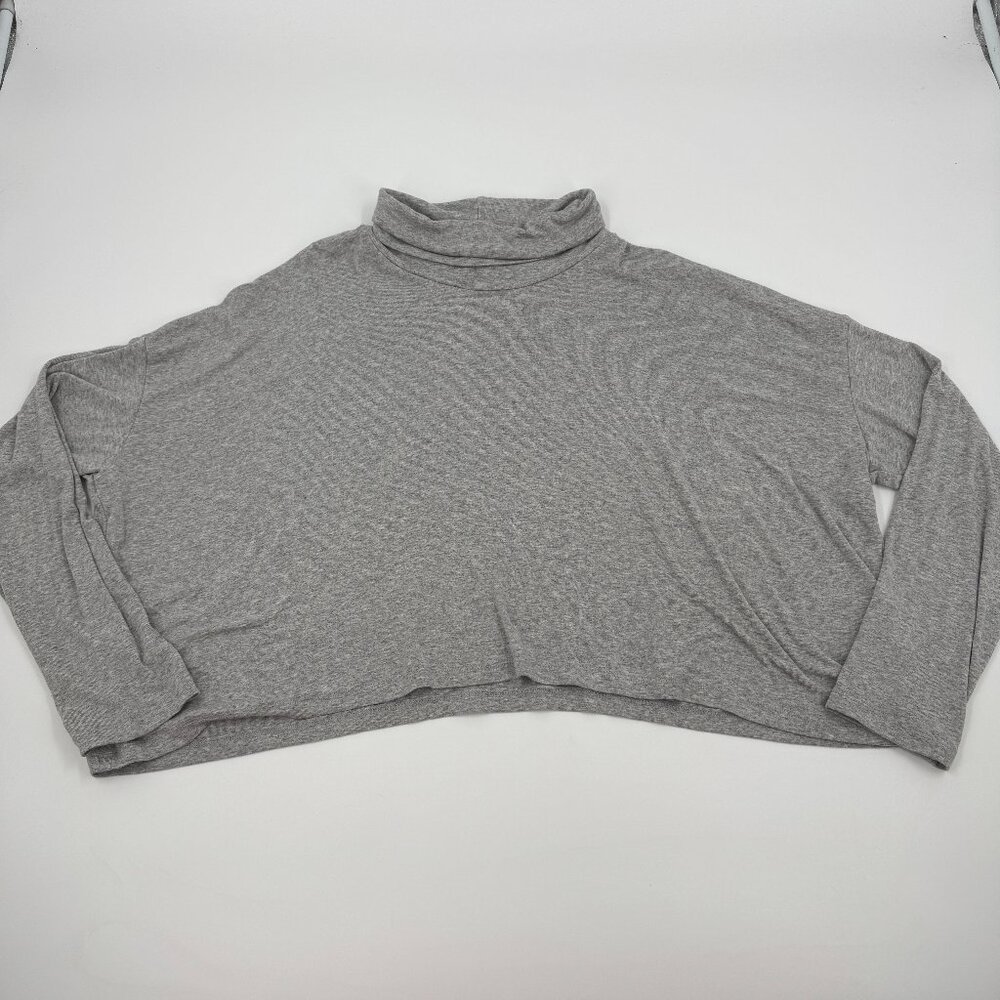 Betabrand Womens Gray Cropped Turtleneck Long Sleeve Relaxed Top Size L